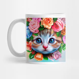 Adorable Kitten in Flowers Wreath Mug